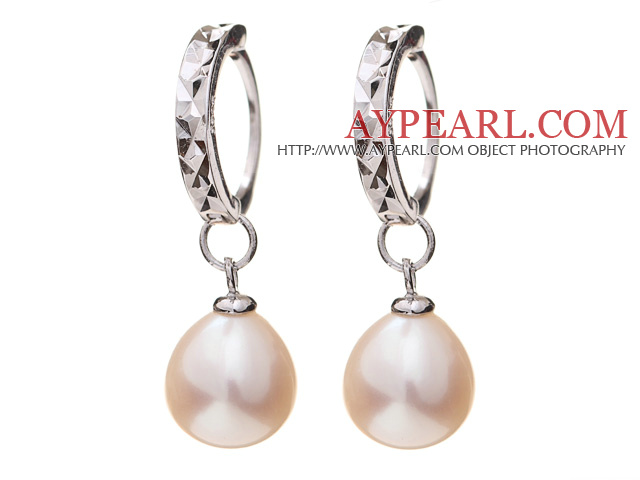 Nice Simple Style 8-9mm Natural White Freshwater Pearl Earrings With 925 Sterling Silver Ear Hoops