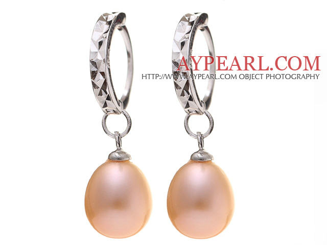 Frumos stil simplu naturale de apă dulce roz cercei Pearl 8 - 9mm cu 925 Sterling Silver Hoops urechi