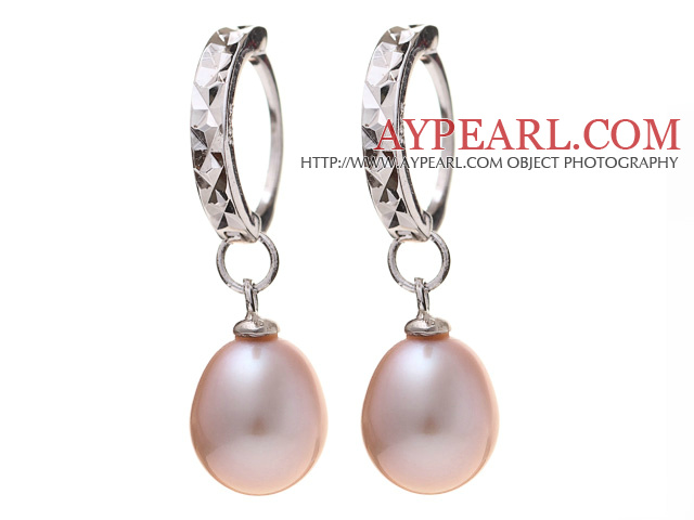 Nice Simple Style 8-9mm Natural Purple Freshwater Pearl Earrings With 925 Sterling Silver Ear Hoops