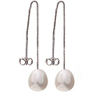 Lovely Simple Style 8-9mm Natural White Freshwater Pearl Dangle Studs Earrings