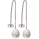 Härlig Enkel stil 8 - 9mm Natural White Freshwater Pearl dinglar Studs Örhängen