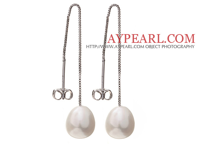 Minunat stil simplu 8 - 9mm natural alb de apă dulce Pearl Prezon cercei legăna