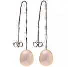 Lovely Simple Style 8-9mm Natural Pink Freshwater Pearl Dangle Studs Earrings