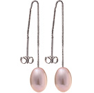 Härlig Enkel stil 8 - 9mm naturliga Lila Freshwater Pearl Dangle Studs Örhängen