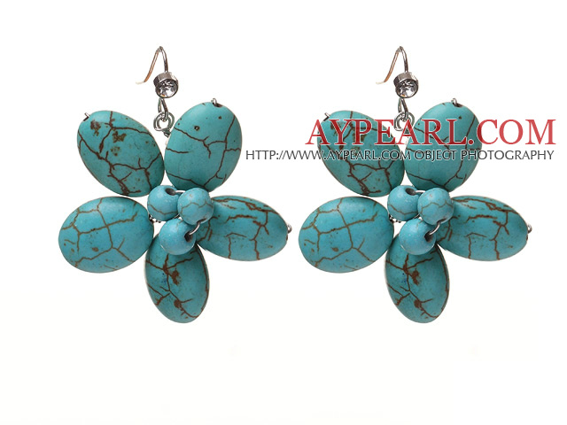 Lovely Cluster Blue Turquoise Flower Drop Earrings With Rhinestone Fish Hook