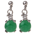 Lovely 8mm Half Round Inlaid Green Malaysian Jade Drop Studs Earrings