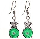 Belle forme de disque rond 8mm Zircon incrusté verts Malaisie Boucles d'oreilles jade avec Hameçon