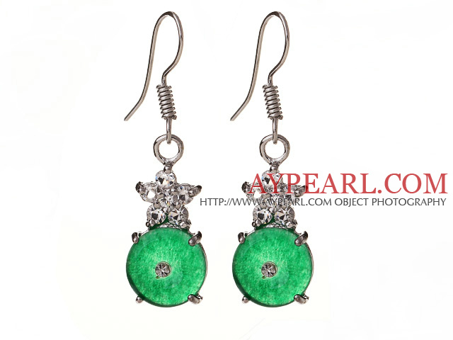 Belle forme de disque rond 8mm Zircon incrusté verts Malaisie Boucles d'oreilles jade avec Hameçon