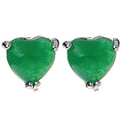 Lovely 8Mm Heart Shape Inlaid Green Malaysian Jade Studs Earrings