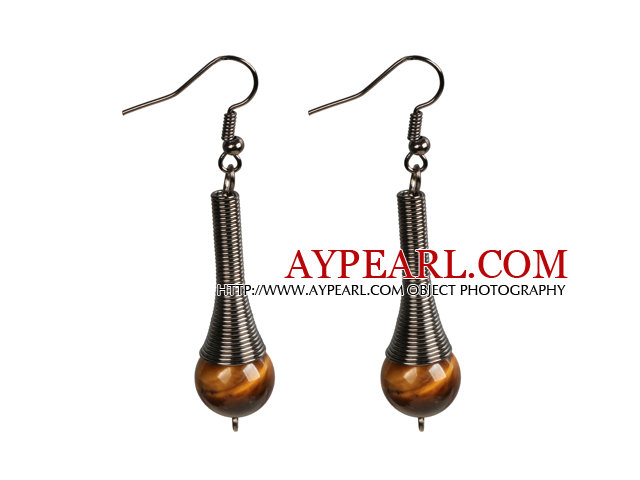 Vintage Boucles d'oreilles de style Tiger Eye Stone Beads Dangle simples