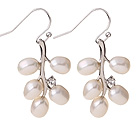 Mode blanc perle d'eau douce Boucles d'oreilles 5 6mm naturelles branche avec Hameçon