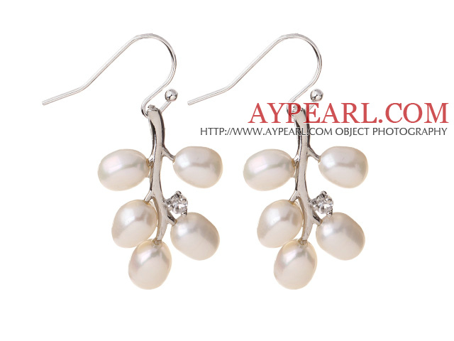 Fashion 5-6mm Natural White Freshwater Pearl Branch Drop Earrings With Fish Hook