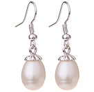 Lovely Natural 10-11mm White Freshwater Pearl And Silver Color Charm Drop Earrings With Fish Hook