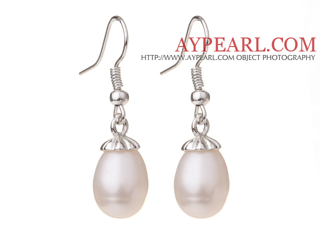 Lovely Natural 10 - 11mm Vit Sötvatten Pearl och silver färg Charm Drop örhängen med Fish Hook