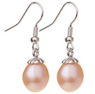Lovely Natural 10-11mm Pink Freshwater Pearl And Silver Color Charm Drop Earrings With Fish Hook
