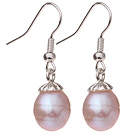 Lovely Natural 10-11mm Purple Freshwater Pearl And Silver Color Charm Drop Earrings With Fish Hook