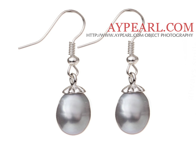 Lovely Natural 10-11mm Gray Freshwater Pearl And Silver Color Charm Drop Earrings With Fish Hook