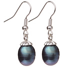 Lovely Natural 10-11mm Black Freshwater Pearl And Silver Color Charm Drop Earrings With Fish Hook