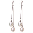 Lovely 8-9mm Natural Oval Shape White Freshwater Pearl Dangle Studs Earrings