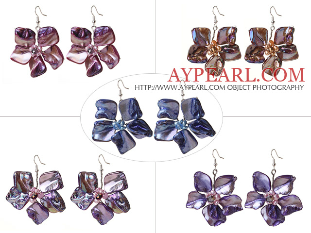 2014 Πρόσφατα Καλοκαίρι Σχεδίαση χαριτωμένο 5 ζεύγη σκουλαρίκια Περλ Shell λουλούδι θαυμαστής