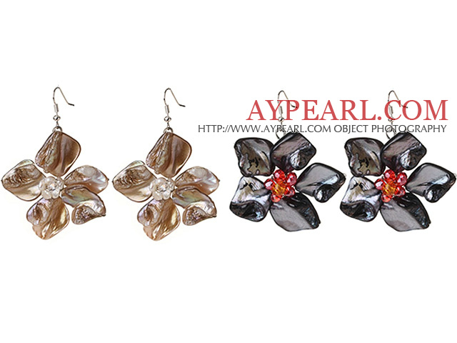 Newly Summer Design Lovely 2 Pairs Pearl Crystal Shell Flower Earrings with Fish Hook