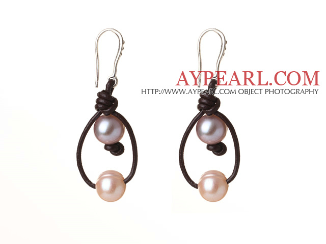 Belle conception de style de boucles d'oreille de perles d'eau douce naturelle Lether simples avec Hameçon