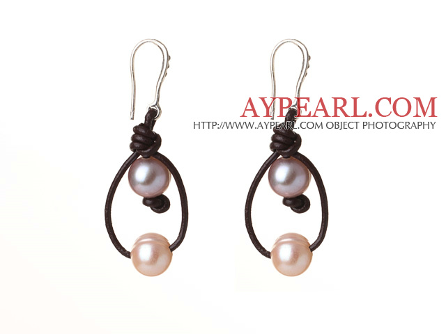 Lovely Style Simple Design Natural Freshwater Pearl Lether Earrings with Fish Hook