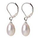 Elegant Natural Drop Shape White Freshwater Pearl Earrings with Lever Back Hook