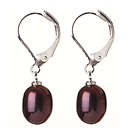 Elegant Natural Drop Shape Dark Purple Freshwater Pearl Earrings with Lever Back Hook