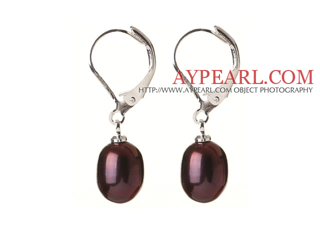 Elegant Natural Drop Shape Mörk Lila Freshwater Pearl Örhängen med Lever Tillbaka Hook