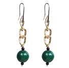 Beautiful Long Style Garnet Green Agate Beads Earrings with Golden Loop Charm