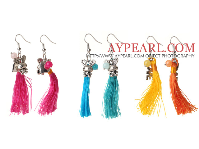 3 perechi Lovely Style Runda Jade margele Cercei legăna cu Tassel și Cute accesorii