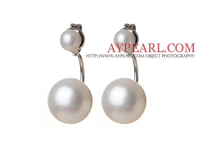 Populaires nouvelle conception ronde naturelles perles blanches Boucles d'oreilles Puces