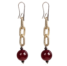 Wholesale Beautiful Long Style Garnet Rose Red Agate Beads Earrings with Golden Loop Charm