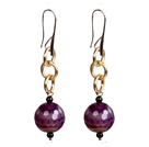 Beautiful Long Style Garnet Purple Agate Beads Earrings with Golden Loop Charm