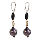 Wholesale Chic Long Style Black Lip Shell Purple Agate Garnet Beads Dangle Earrings