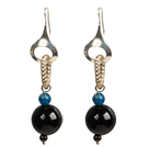 Trendy Style Blue & Black Agate Beads Dangle Earrings with Golden Loop Charm