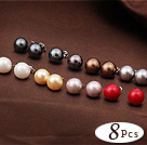 8 Pairs Charming Round Multi Color Seashell Beads Studs Earrings