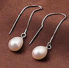 Nyanländ Lång Style Drop Shale White Pearl 925 Sterling Silver ÖronlinjeSmycken