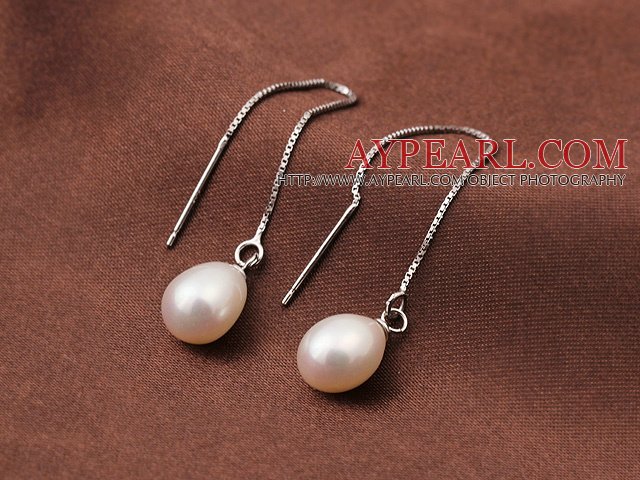 Nye Ankomst lang stil Drop Shale White Pearl 925 Sterling Silver Ear Linje Smykker