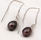 New Arrival Long Style Drop Shape Brown Pearl 925 Sterling Silver Ear Line Jewelry