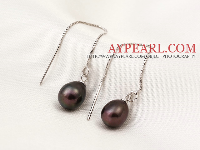 New Arrival Long Style Drop Shape Brown Pearl 925 Sterling Silver Ear Line Jewelry