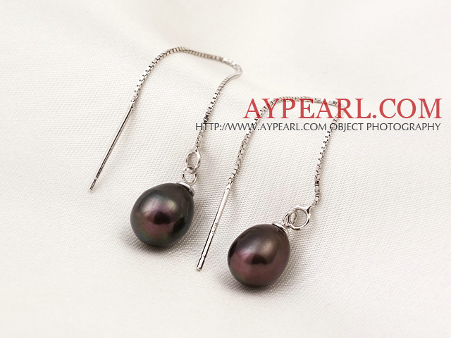 Nye Ankomst lang stil Drop Shape Brown Pearl 925 Sterling Silver Ear Linje Smykker