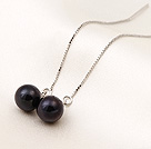 L'arrivée de nouveaux style long AAA grade Black Pearl Argent 925 Oreille ligne de bijoux