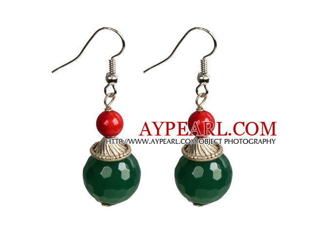 Conception simple Coral Rouge Vert Agate Perles Dangle Boucles d'oreilles