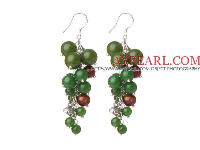2014 Summer Lovely Style Round Green Jade and Glaze Beads Dangle Earrings with Fish Hook