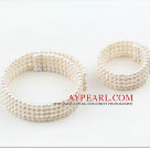 6-6.5mm Four Strands White Freshwater Pearl Bridal Set ( Choker Necklace and Matched Bracelet)