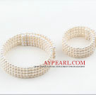 6-6.5mm Quatre brins blanc perle d'eau douce nuptiales (Collier ras du cou et bracelet assortis)