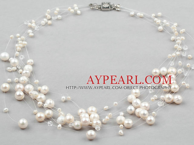 Ti Strands Hvit Freshwater Pearl Bryllupsutstyr halskjede