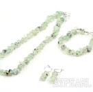 Fillet Prehnite Set with 925 Silver Clasp ( Necklace Bracelet and Matched Earrings )